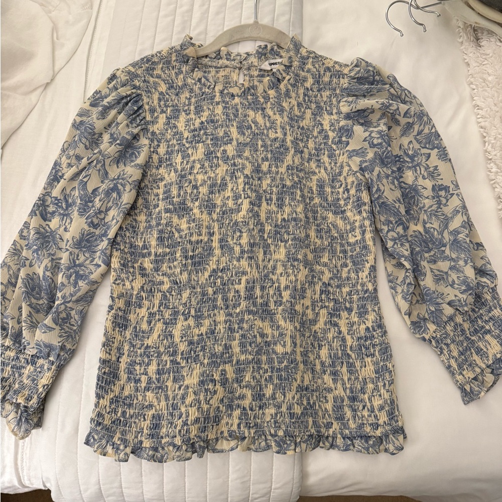Express Blue and Cream Floral Blouse
